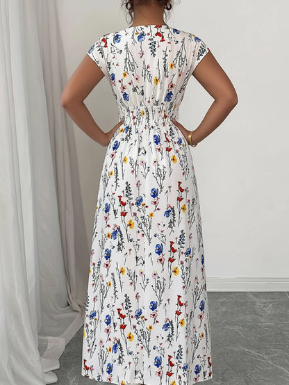 Vestido Largo de Verano para Mujer con Cuello en V Estampado Floral