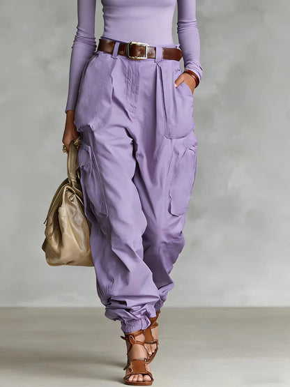 Pantalón Cargo Mujer Pierna Ancha con Bolsillos Casual Holgado