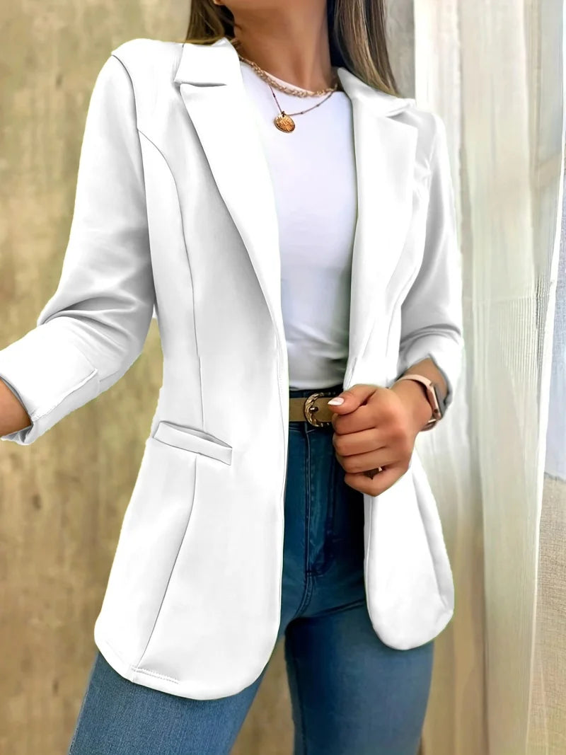 Blazer Largo para Mujer Casual Elegante de Manga Larga con Solapa