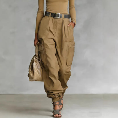 Pantalón Cargo Mujer Pierna Ancha con Bolsillos Casual Holgado