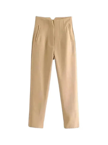 Pantalón Mujer Cintura Alta Recto con Bolsillos hasta el Tobillo