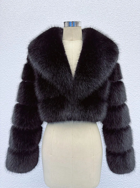 Chaqueta de Pelo Sintético Mujer Corta Elegante Abrigo de Invierno