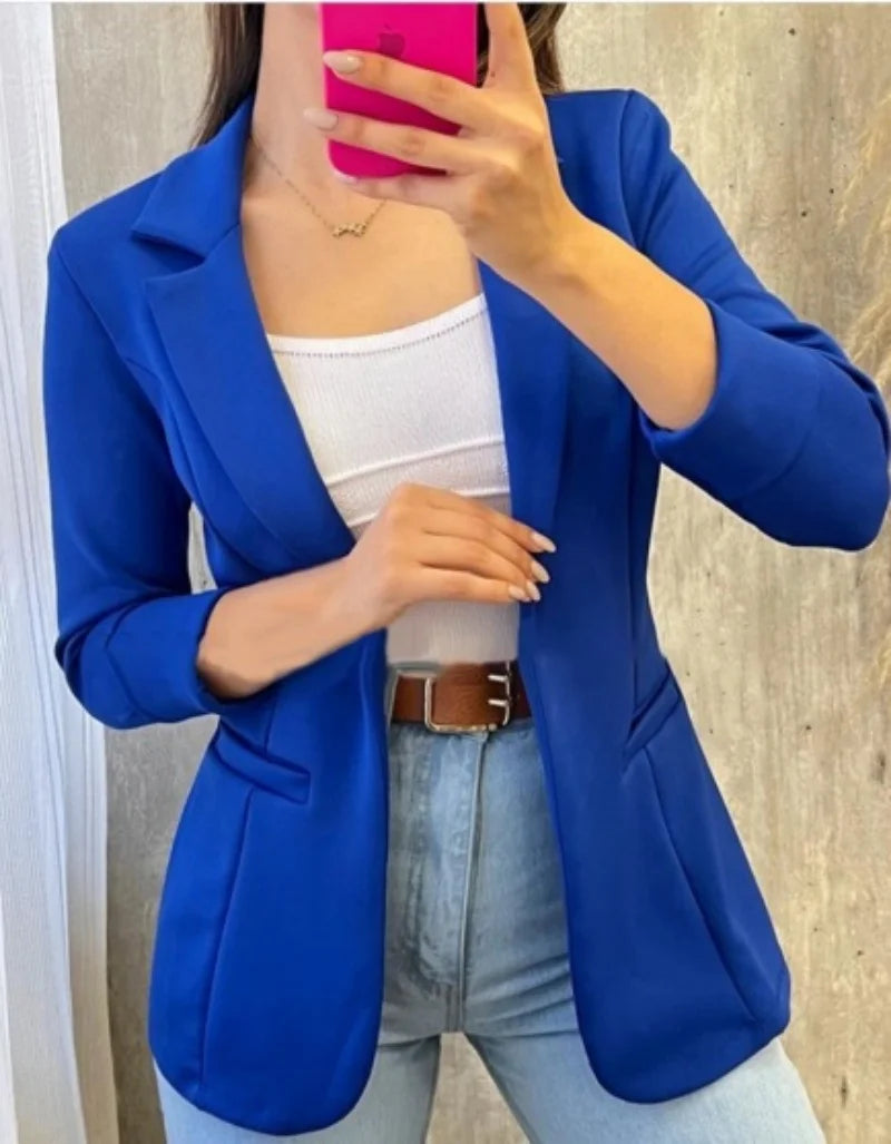 Blazer Largo para Mujer Casual Elegante de Manga Larga con Solapa