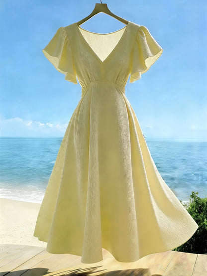 Vestido Midi de Verano para Mujer con Cuello en V Corte en A Elegante