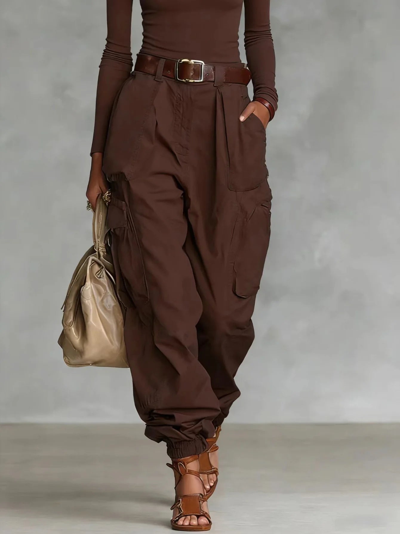 Pantalón Cargo Mujer Pierna Ancha con Bolsillos Casual Holgado