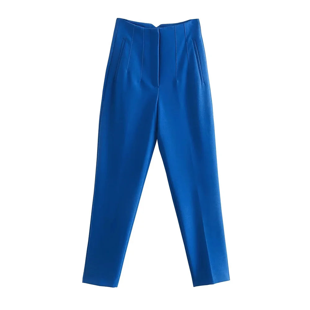 Pantalón Mujer Cintura Alta Recto con Bolsillos hasta el Tobillo