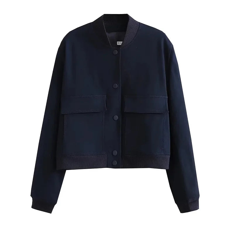 Chaqueta Bomber para Mujer Corta con Botones Estilo Casual Elegante