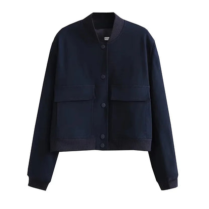 Chaqueta Bomber para Mujer Corta con Botones Estilo Casual Elegante