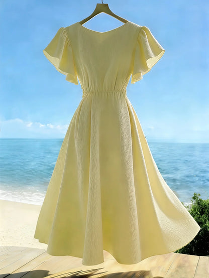 Vestido Midi de Verano para Mujer con Cuello en V Corte en A Elegante