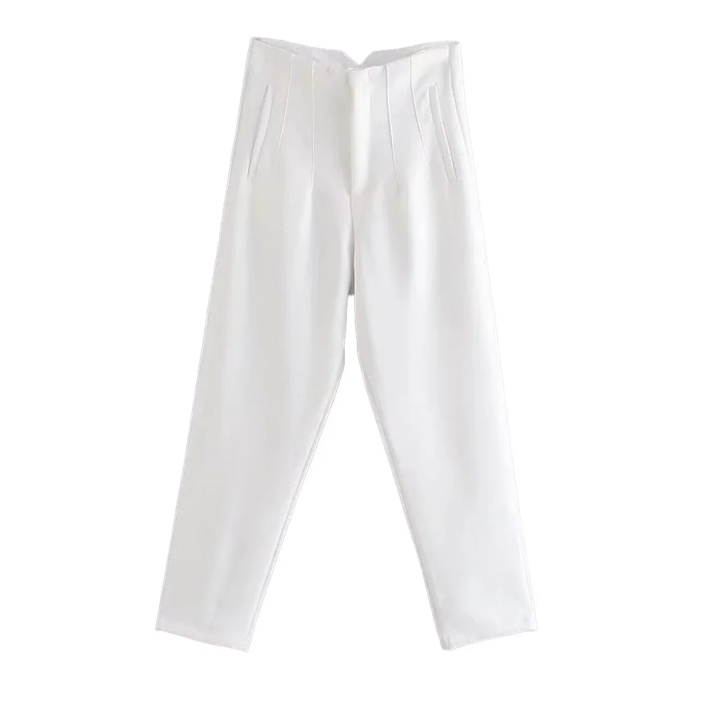 Pantalón Mujer Cintura Alta Recto con Bolsillos hasta el Tobillo