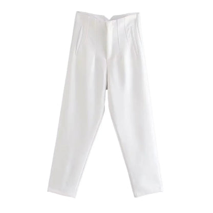 Pantalón Mujer Cintura Alta Recto con Bolsillos hasta el Tobillo