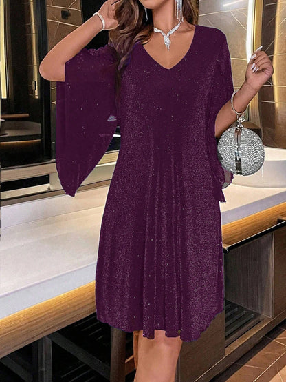 Vestido Mini Elegante para Mujer con Lentejuelas y Cuello en V Casual
