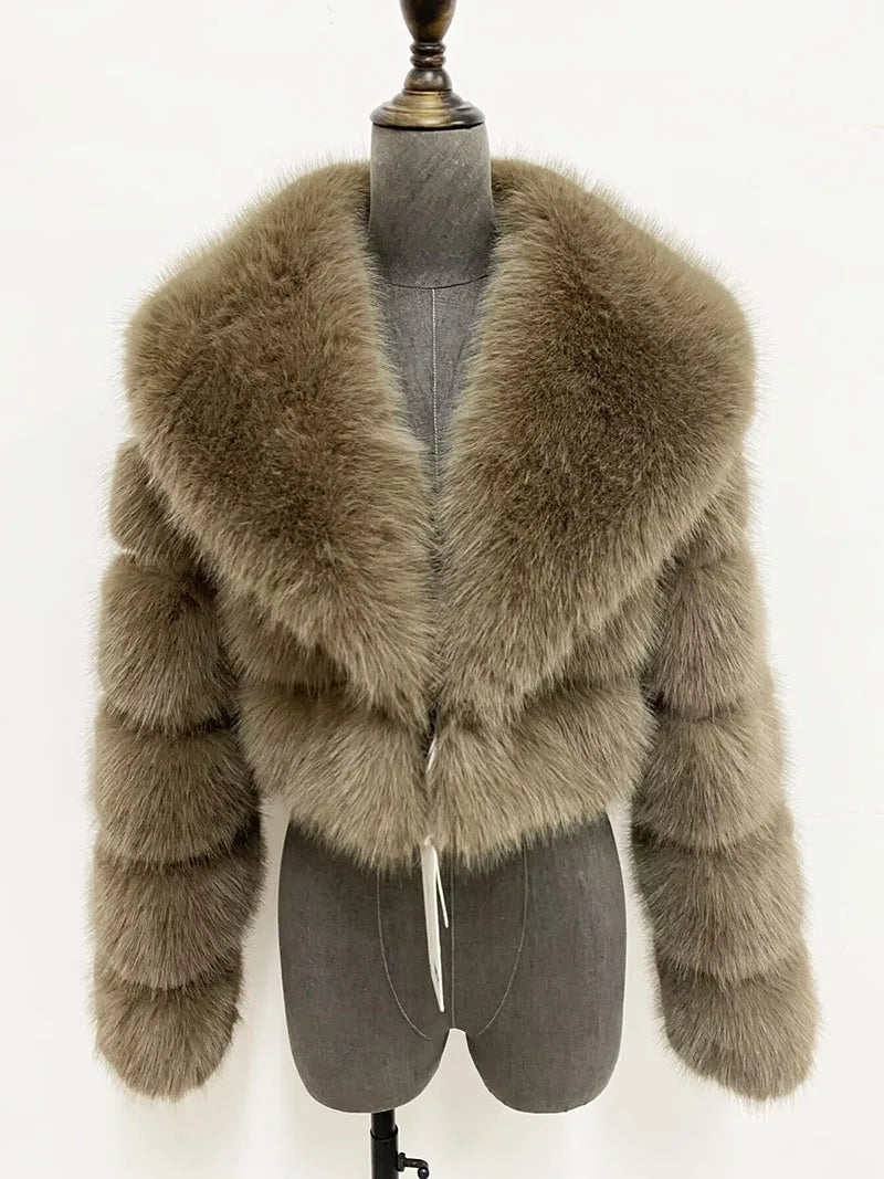 Chaqueta de Pelo Sintético Mujer Corta Elegante Abrigo de Invierno