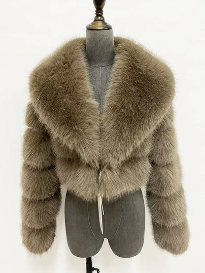 Chaqueta de Pelo Sintético Mujer Corta Elegante Abrigo de Invierno