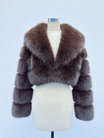Chaqueta de Pelo Sintético Mujer Corta Elegante Abrigo de Invierno