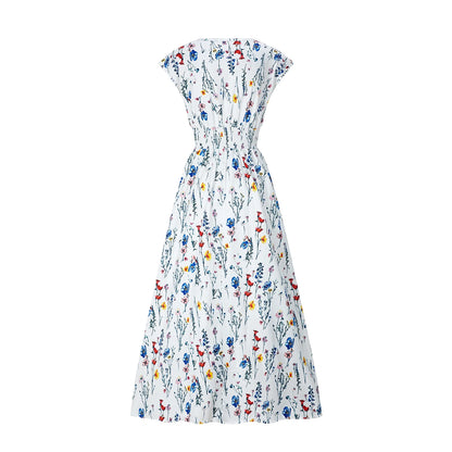 Vestido Largo de Verano para Mujer con Cuello en V Estampado Floral
