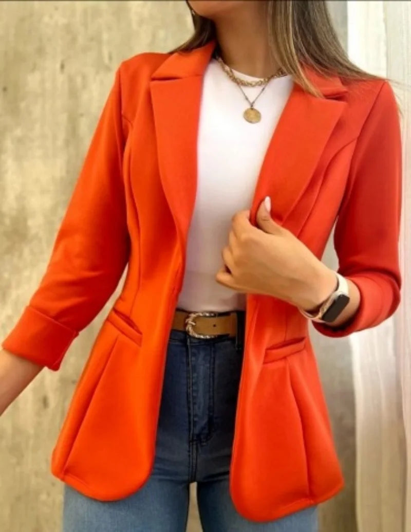 Blazer Largo para Mujer Casual Elegante de Manga Larga con Solapa