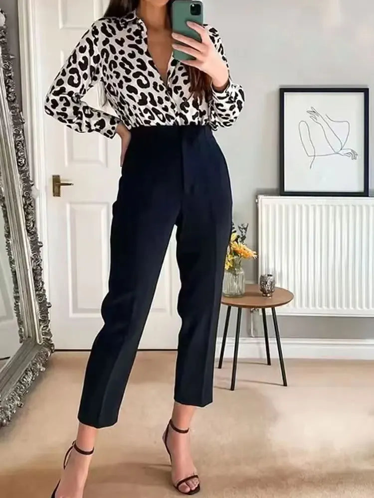 Pantalón Mujer Cintura Alta Recto con Bolsillos hasta el Tobillo