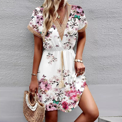 Vestido de Verano para Mujer con Cuello en V y Manga Corta Casual