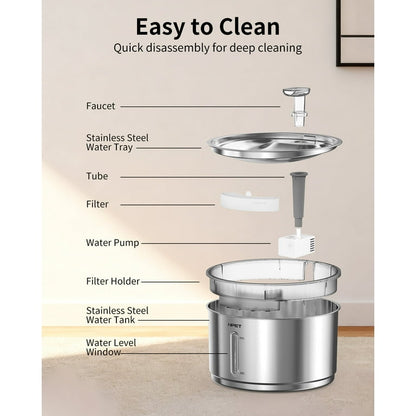 Fuente de Agua para Mascotas NPET 4L Acero Inoxidable con Filtro