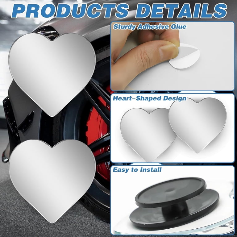 Espejos Punto Ciego Auto 4 Pack Convexos Adhesivos Forma Corazón
