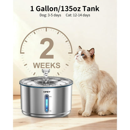 Fuente de Agua para Mascotas NPET 4L Acero Inoxidable con Filtro