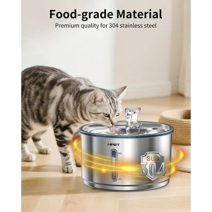 Fuente de Agua para Mascotas NPET 4L Acero Inoxidable con Filtro